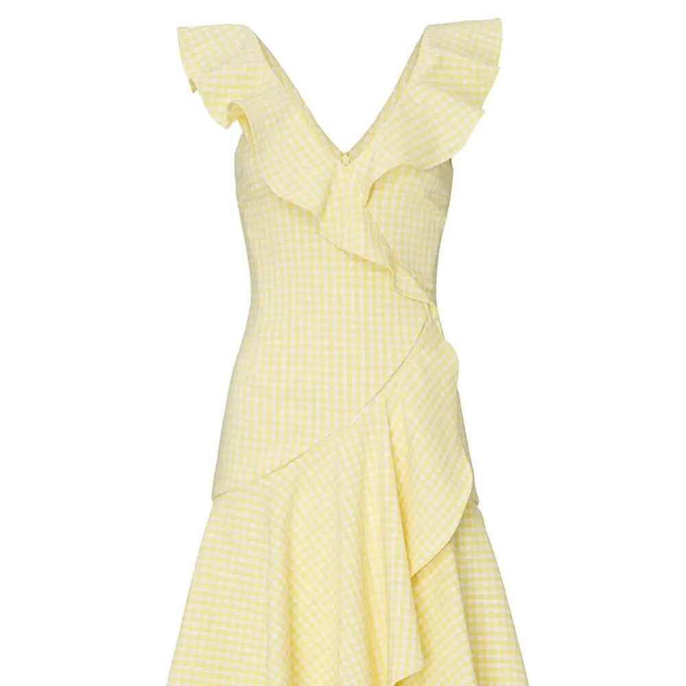 Simkhai Gingham Ruffle V-Neck Yellow Size 10R